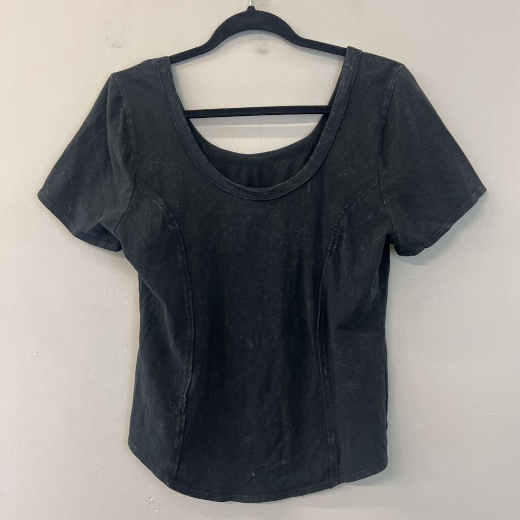 Rae Mode Black Short Sleeve Scoop Neck Top Large