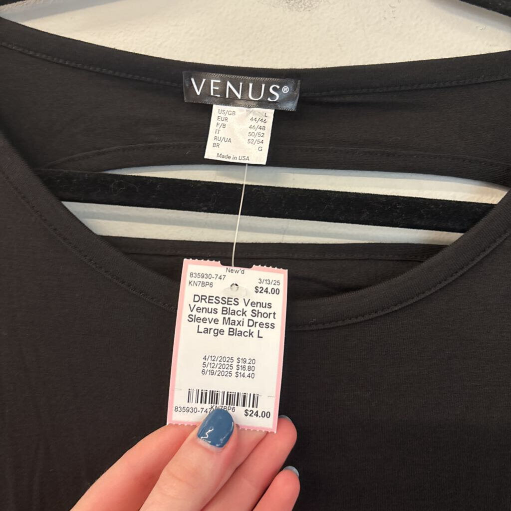 Venus Black Short Sleeve Maxi Dress Large
