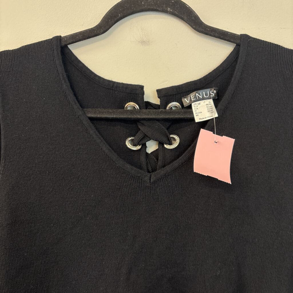 Venus Black Long Sleeve Lace Up Back Top Extra Large
