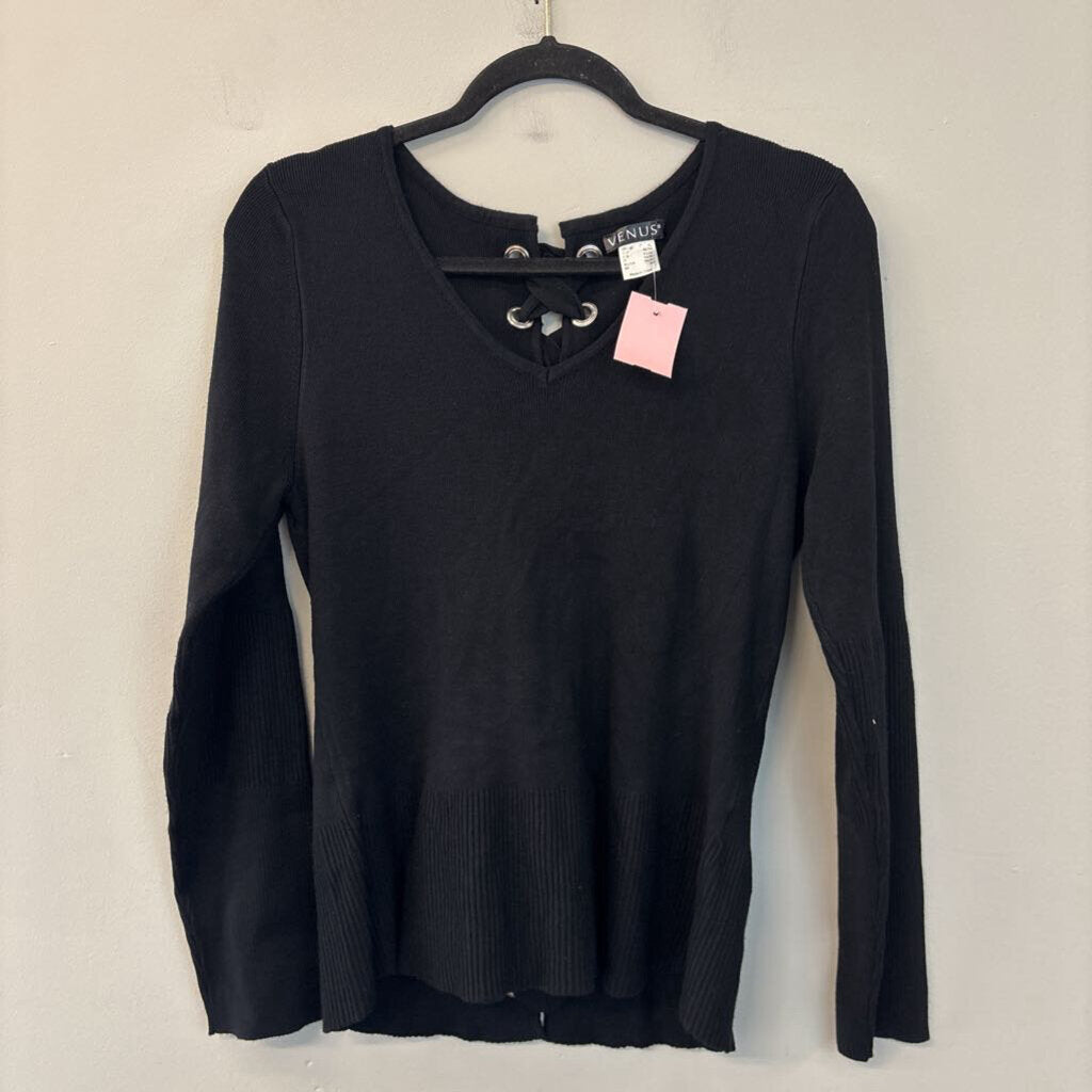Venus Black Long Sleeve Lace Up Back Top Extra Large