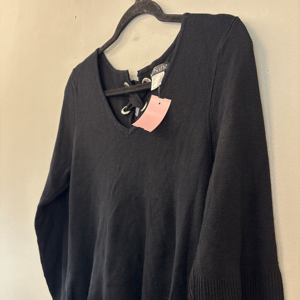 Venus Black Long Sleeve Lace Up Back Top Extra Large