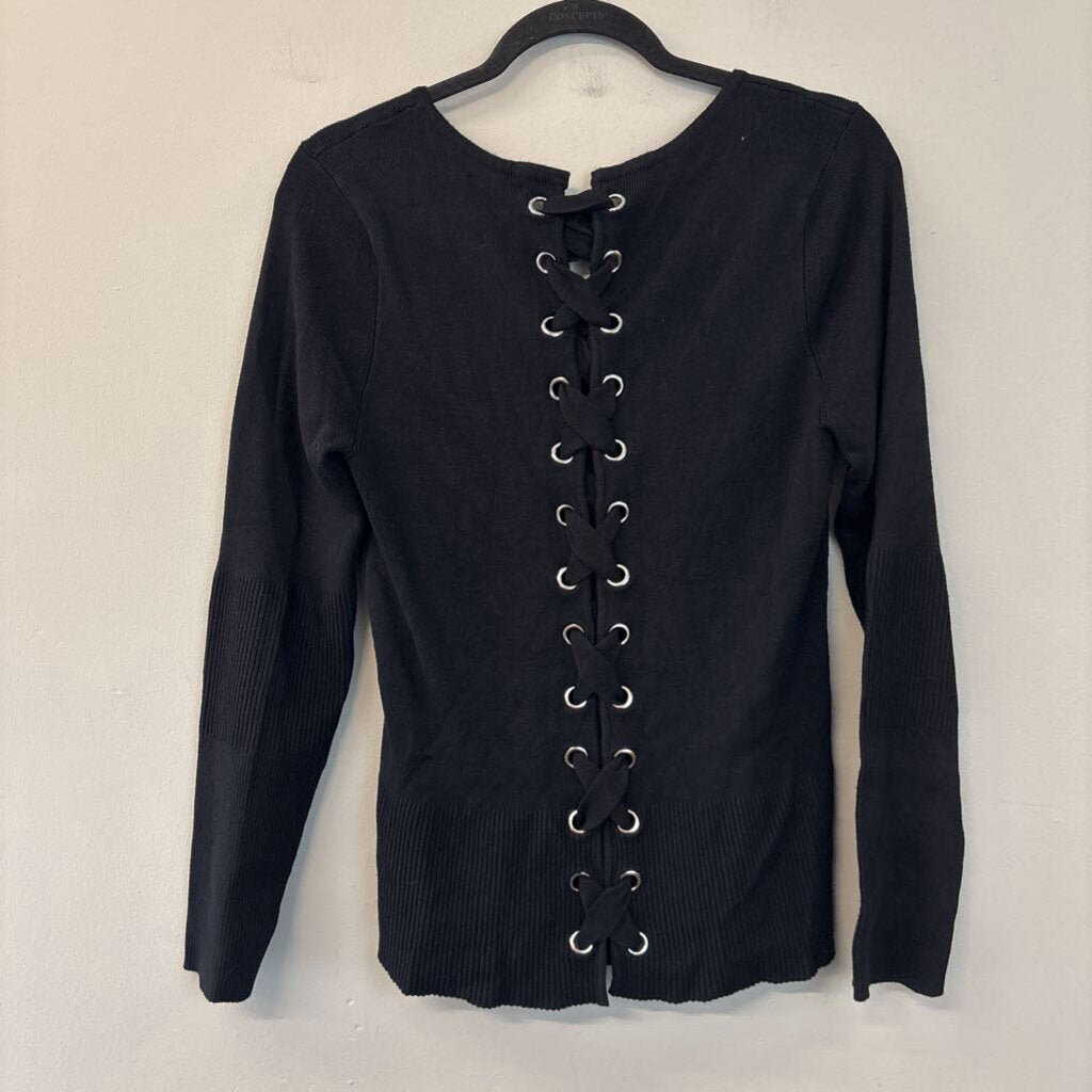 Venus Black Long Sleeve Lace Up Back Top Extra Large