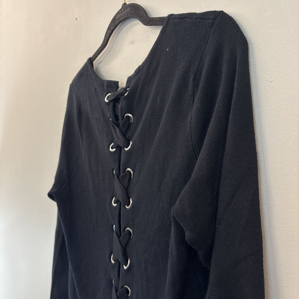 Venus Black Long Sleeve Lace Up Back Top Extra Large