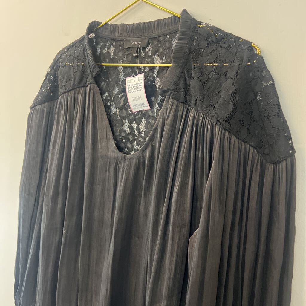 Aeom Black Shiny Lace Detail Long Sleeve Top Large