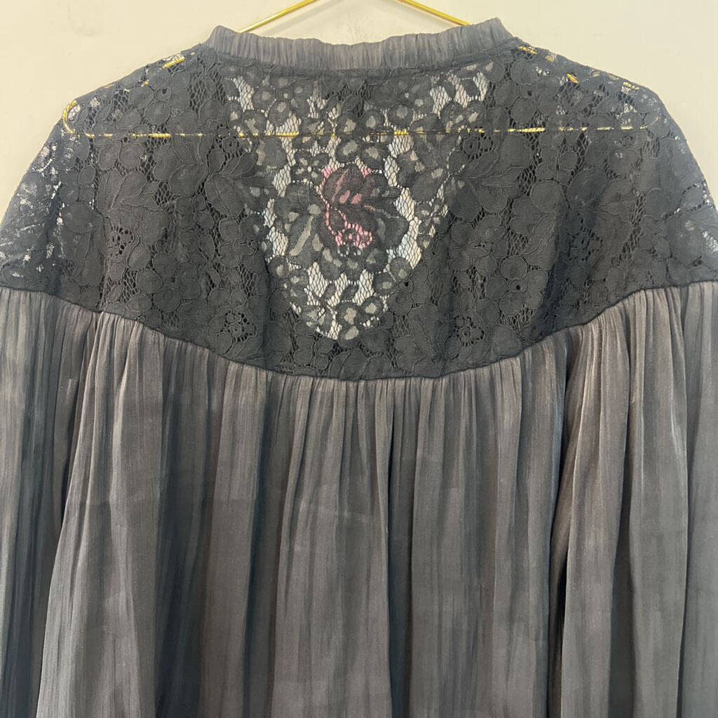 Aeom Black Shiny Lace Detail Long Sleeve Top Large