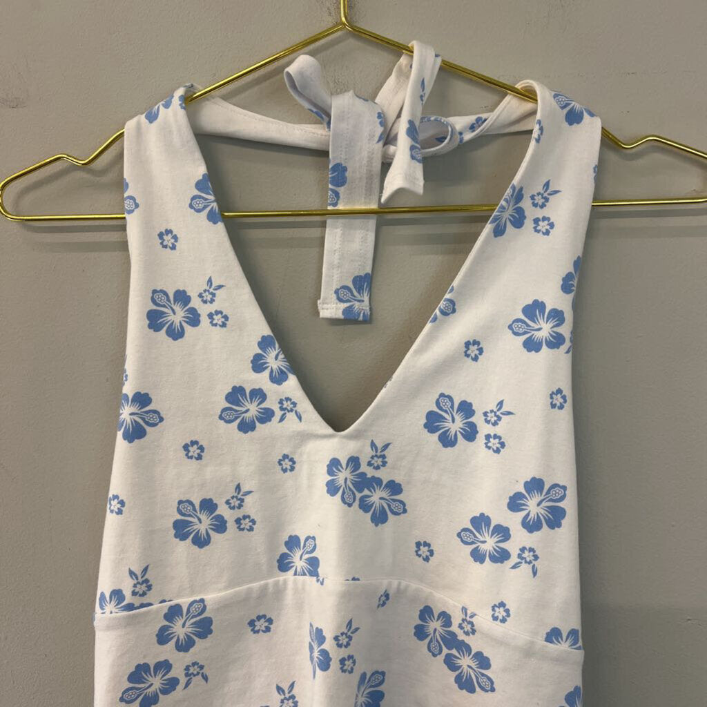 Hollister Blue/ White Print Halter Crop Top Large