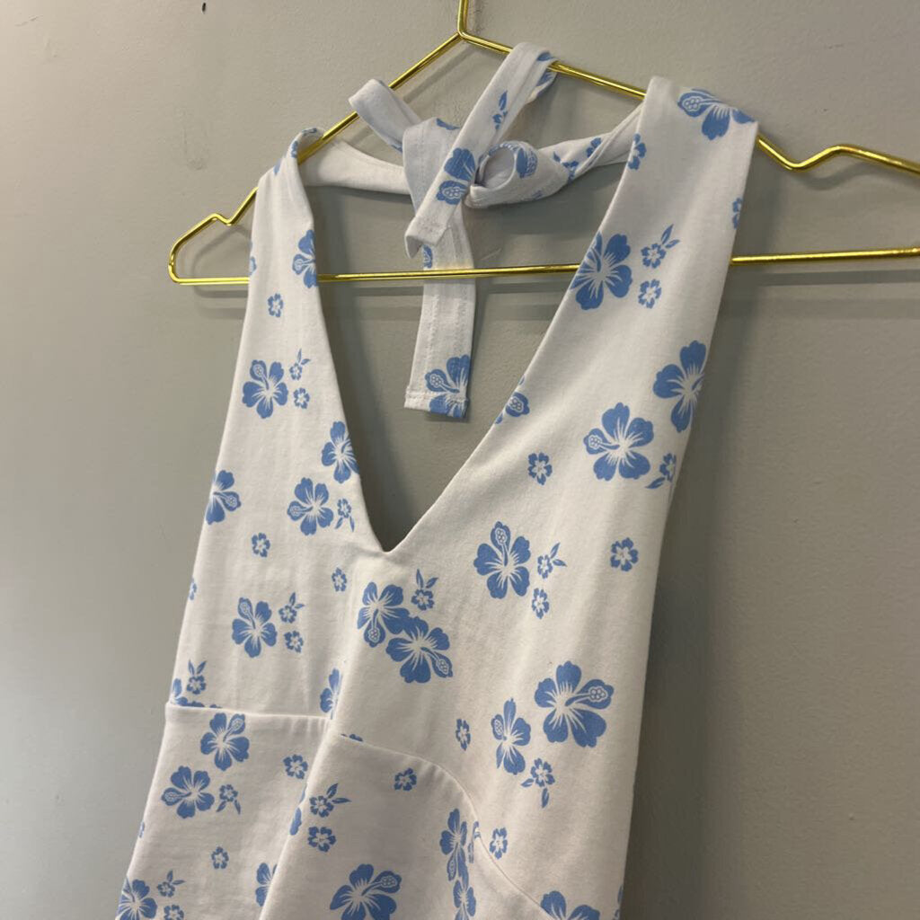 Hollister Blue/ White Print Halter Crop Top Large