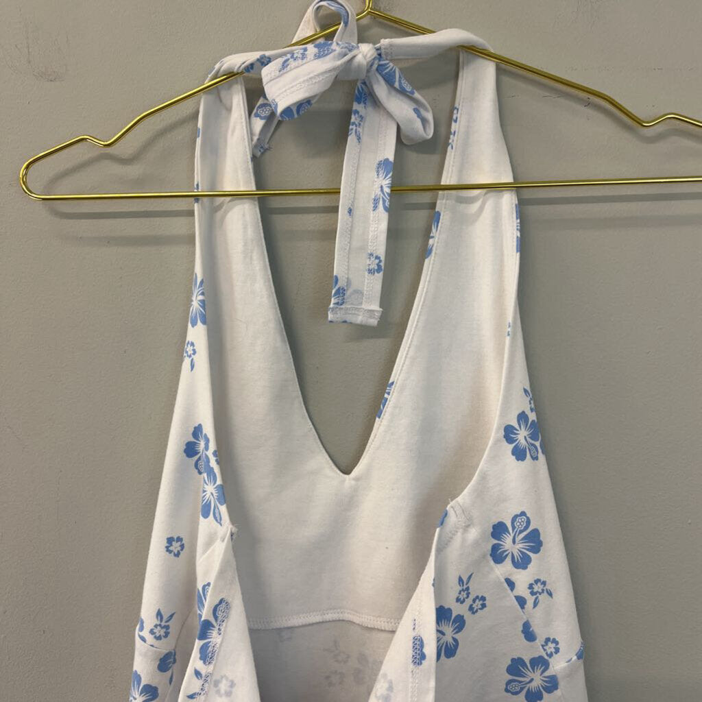 Hollister Blue/ White Print Halter Crop Top Large