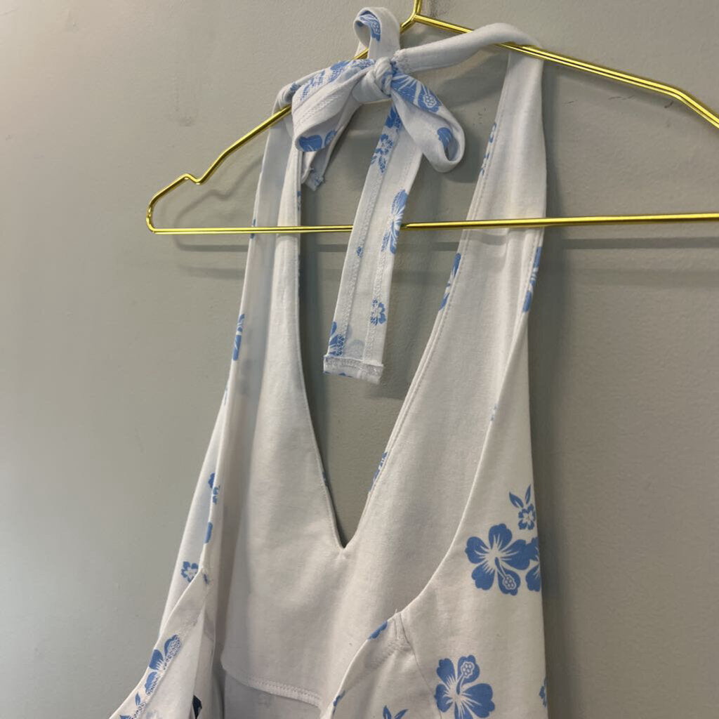 Hollister Blue/ White Print Halter Crop Top Large