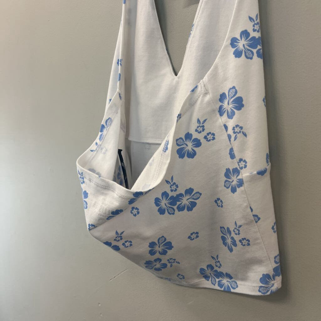 Hollister Blue/ White Print Halter Crop Top Large