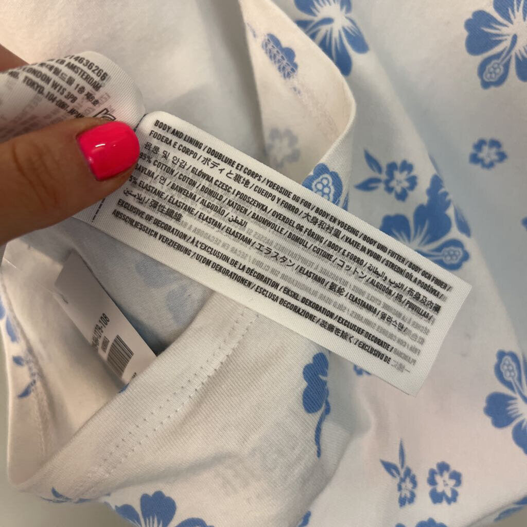 Hollister Blue/ White Print Halter Crop Top Large