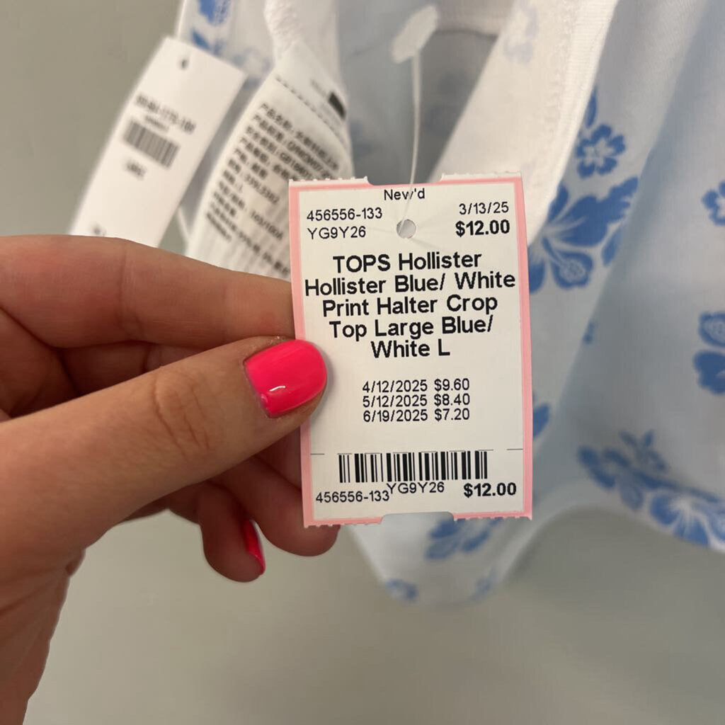 Hollister Blue/ White Print Halter Crop Top Large