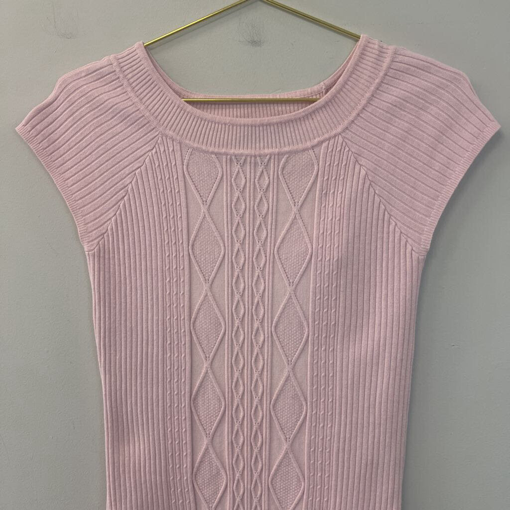 B Moss Pink Short Sleeve Cable Knit Top Small