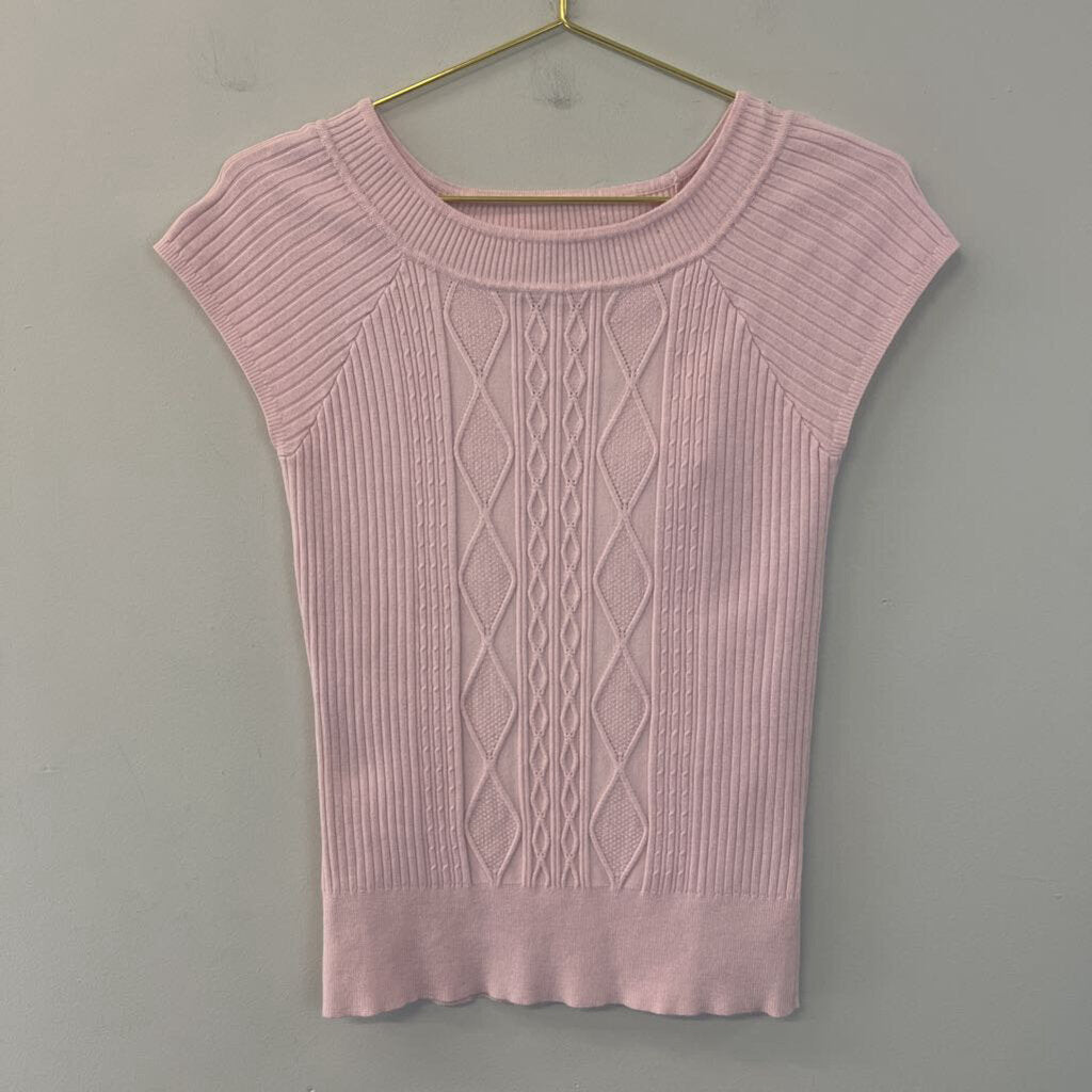 B Moss Pink Short Sleeve Cable Knit Top Small