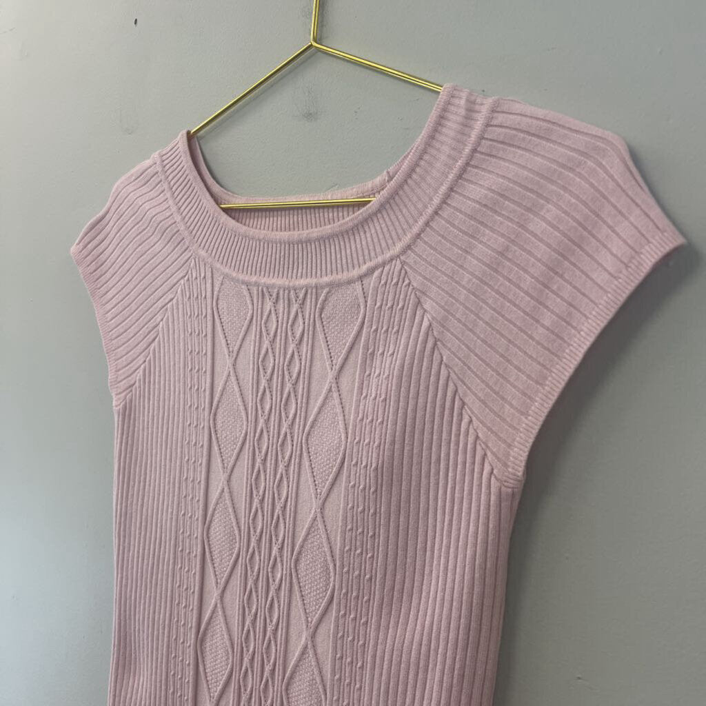 B Moss Pink Short Sleeve Cable Knit Top Small