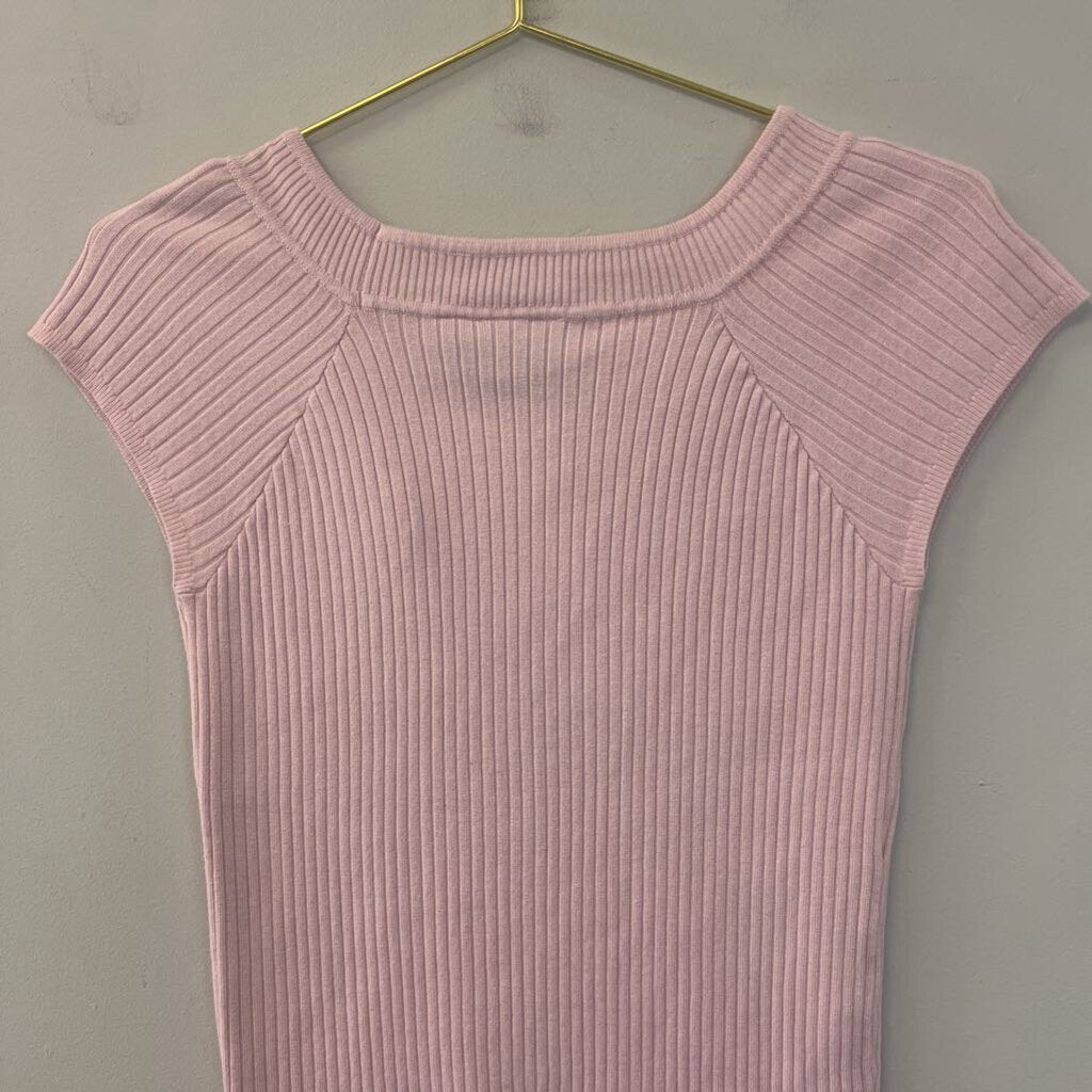 B Moss Pink Short Sleeve Cable Knit Top Small