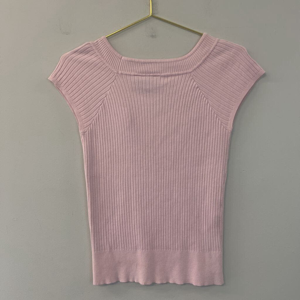 B Moss Pink Short Sleeve Cable Knit Top Small