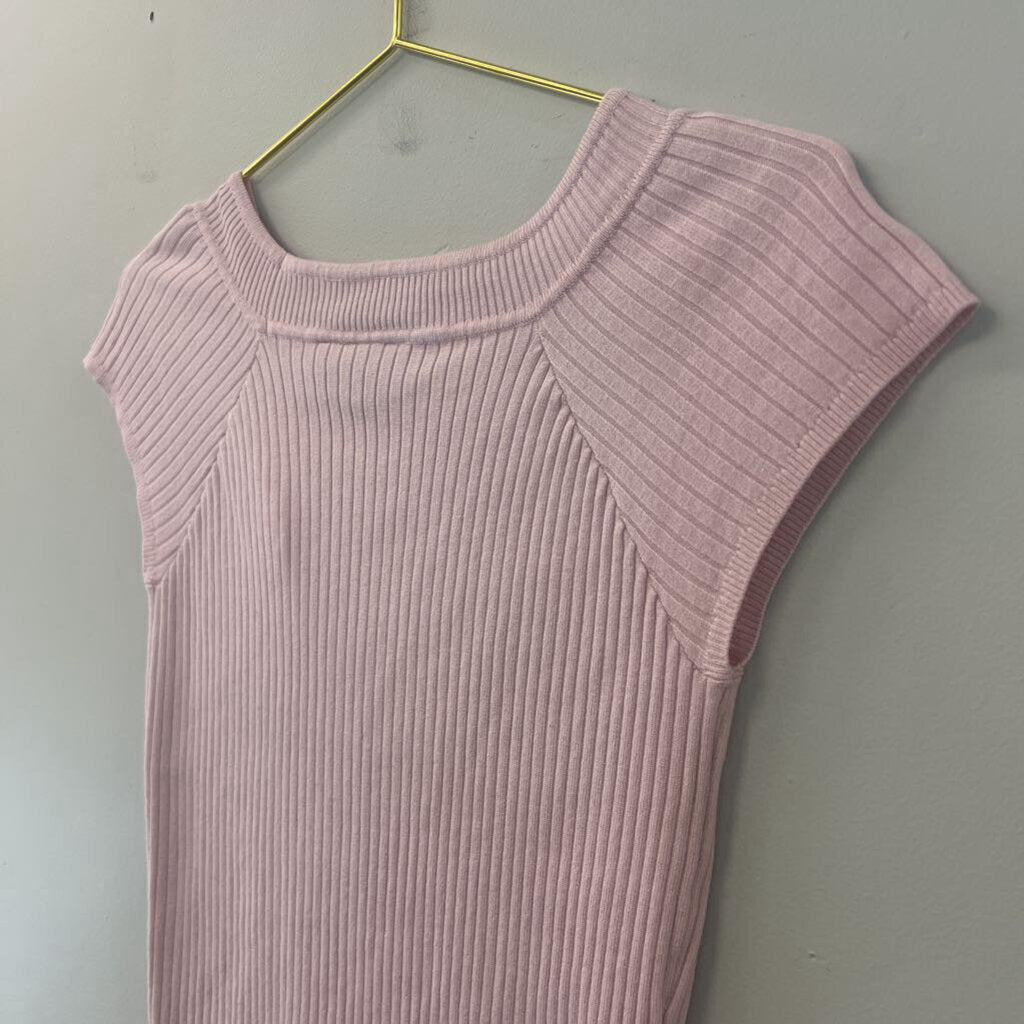 B Moss Pink Short Sleeve Cable Knit Top Small
