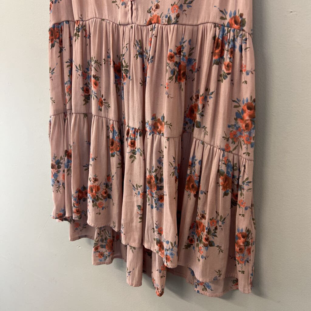 RO and DE Pink Flower Print Tiered Tank Top Small