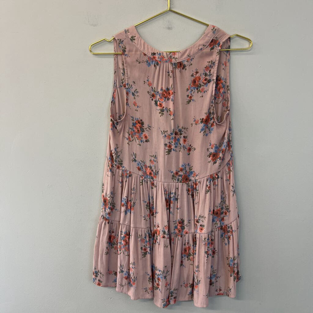 RO and DE Pink Flower Print Tiered Tank Top Small