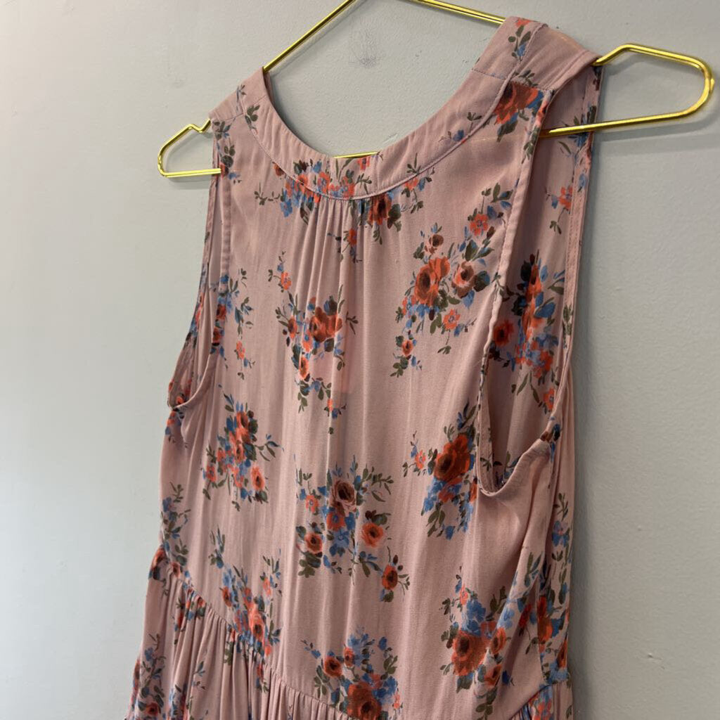 RO and DE Pink Flower Print Tiered Tank Top Small