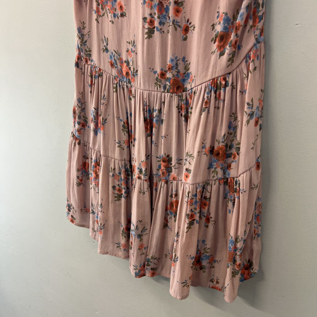 RO and DE Pink Flower Print Tiered Tank Top Small