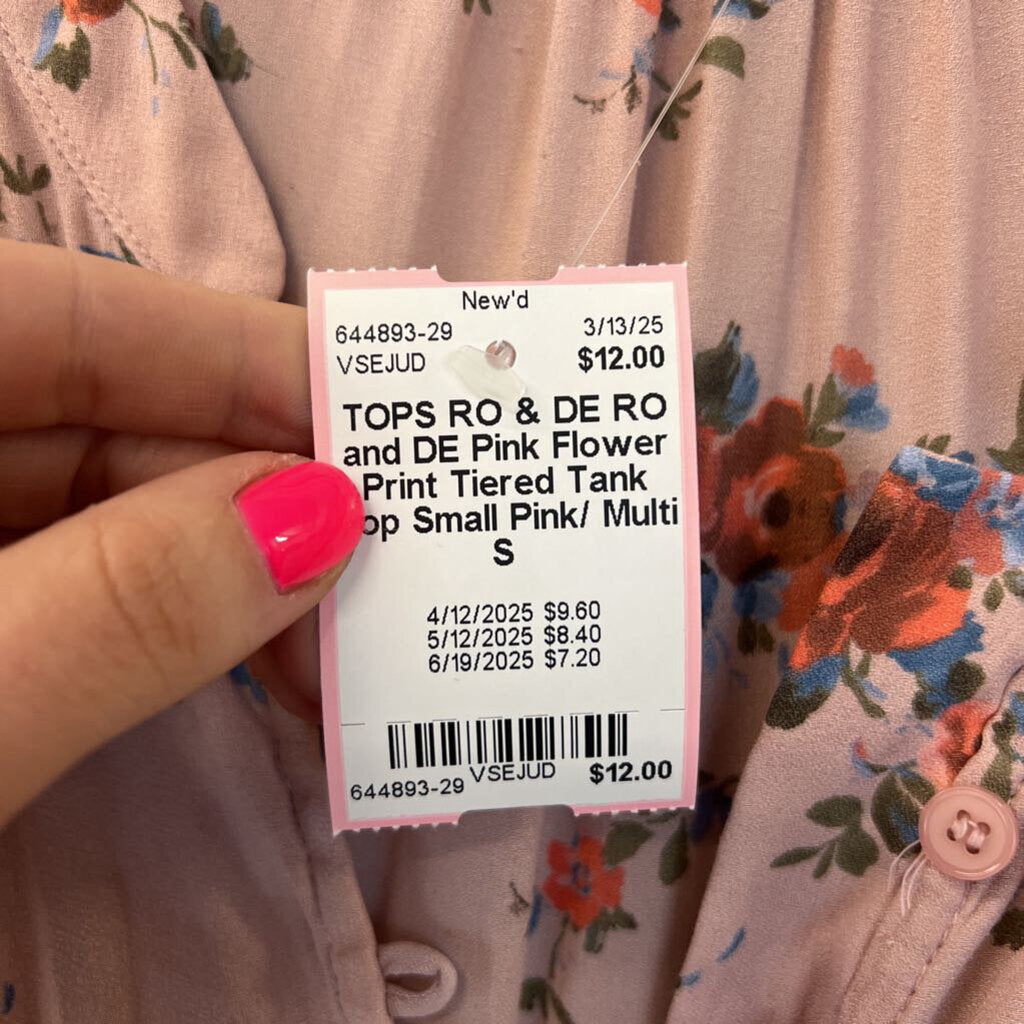 RO and DE Pink Flower Print Tiered Tank Top Small
