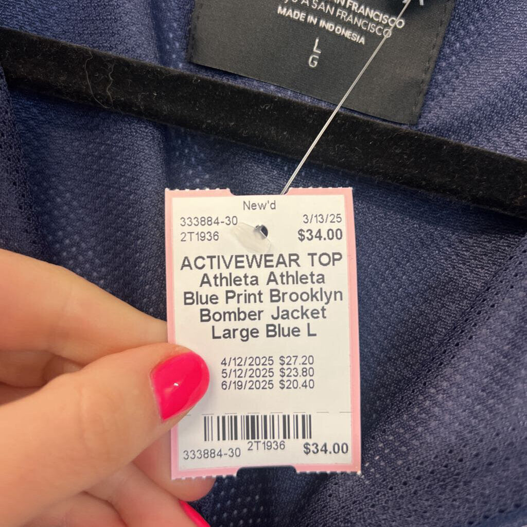 Athleta Blue Print Brooklyn Bomber Jacket Large