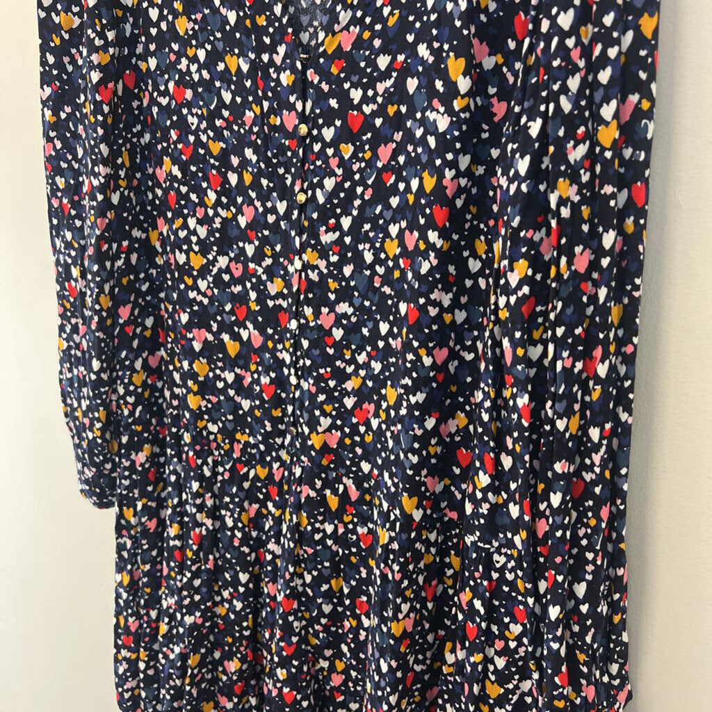 Loft Blue/ Multi Heart Print Long Sleeve Dress Medium