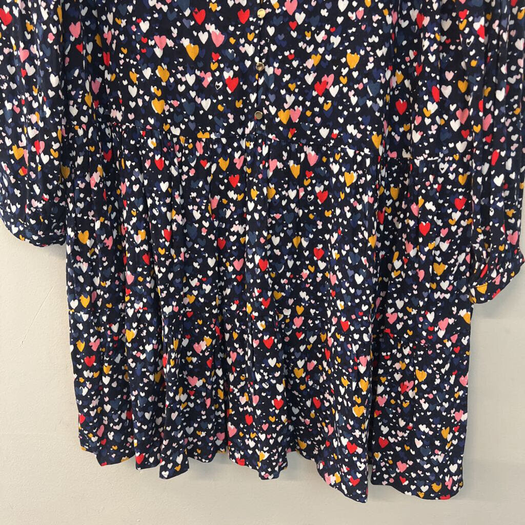 Loft Blue/ Multi Heart Print Long Sleeve Dress Medium
