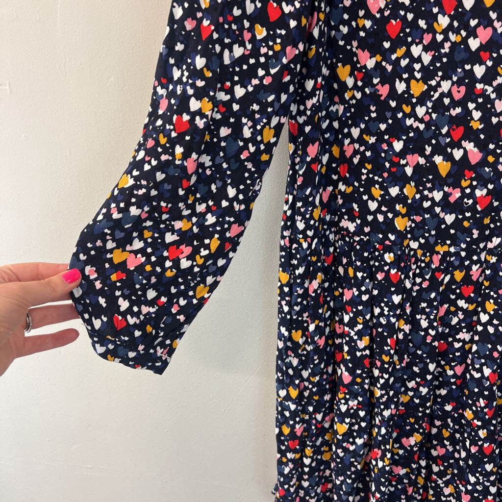 Loft Blue/ Multi Heart Print Long Sleeve Dress Medium