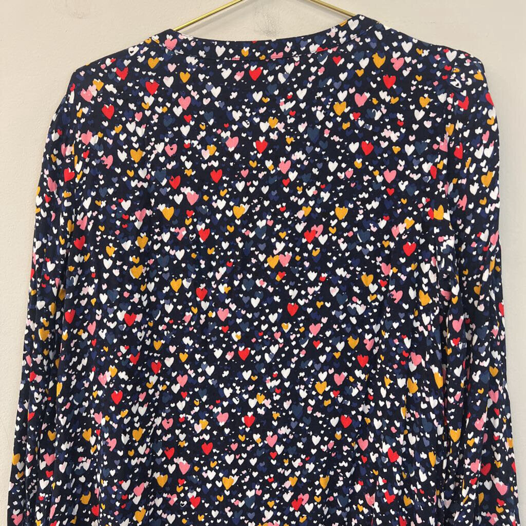 Loft Blue/ Multi Heart Print Long Sleeve Dress Medium