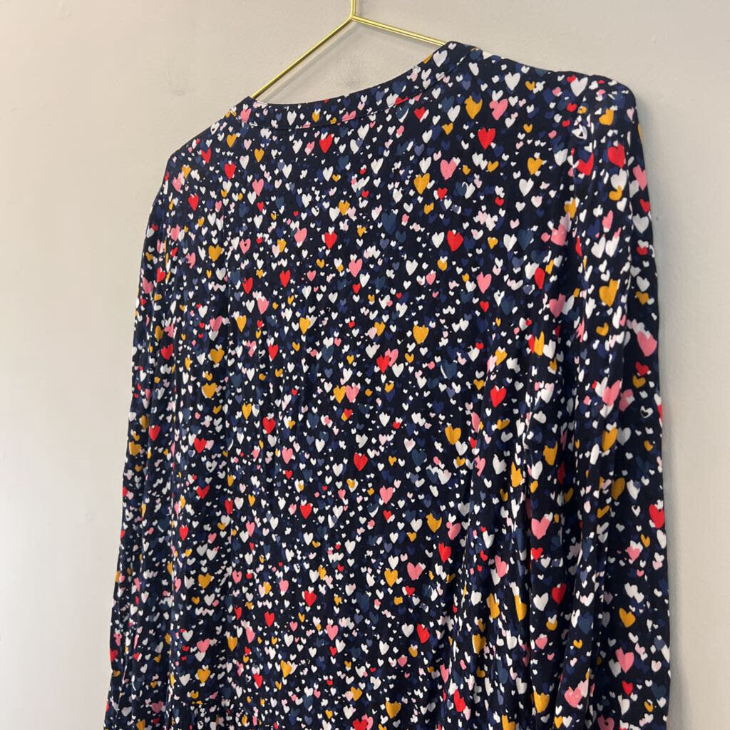 Loft Blue/ Multi Heart Print Long Sleeve Dress Medium