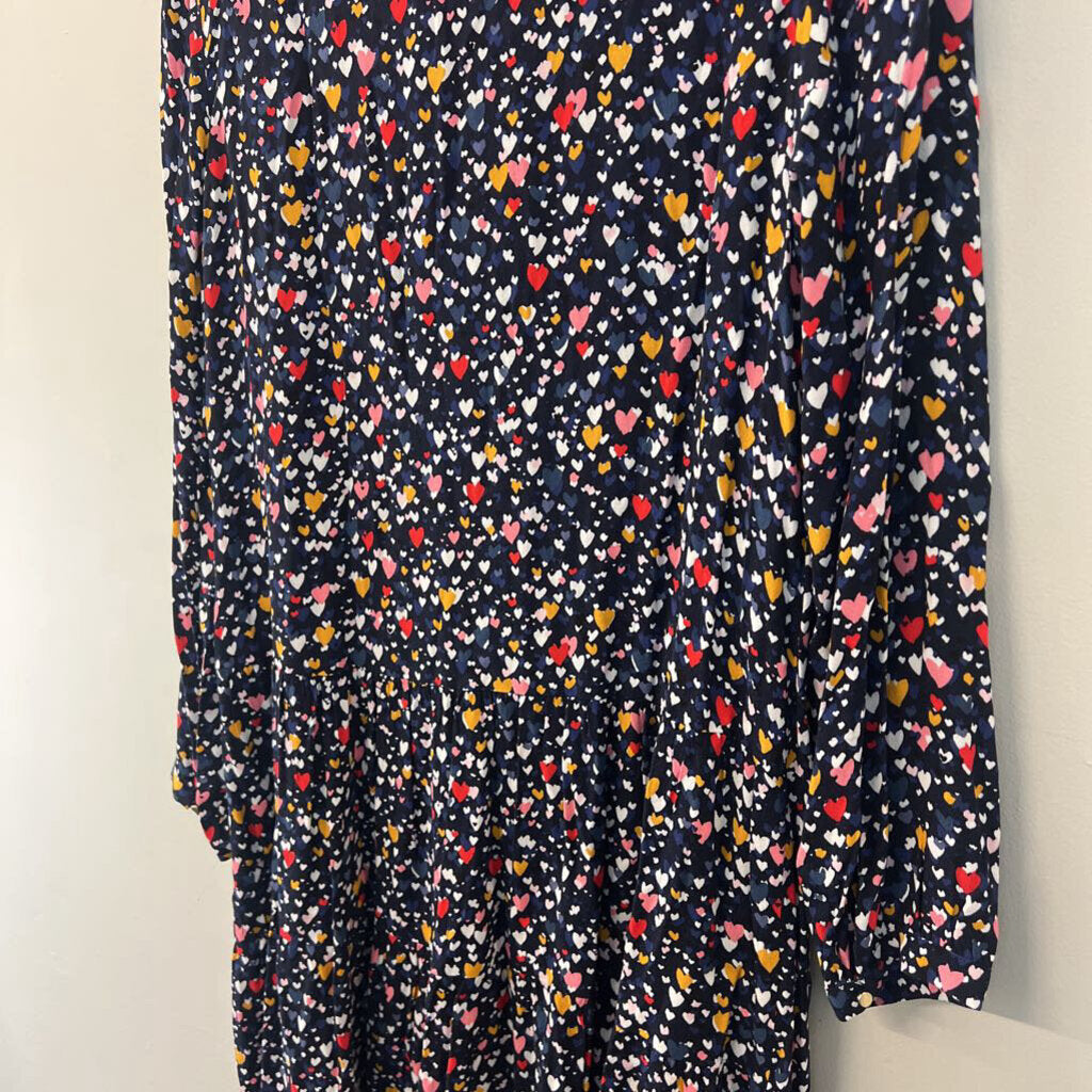 Loft Blue/ Multi Heart Print Long Sleeve Dress Medium