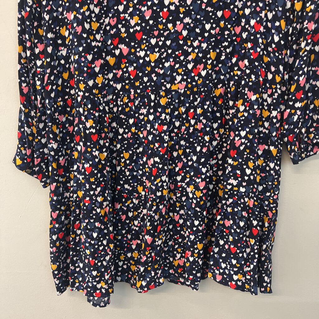 Loft Blue/ Multi Heart Print Long Sleeve Dress Medium