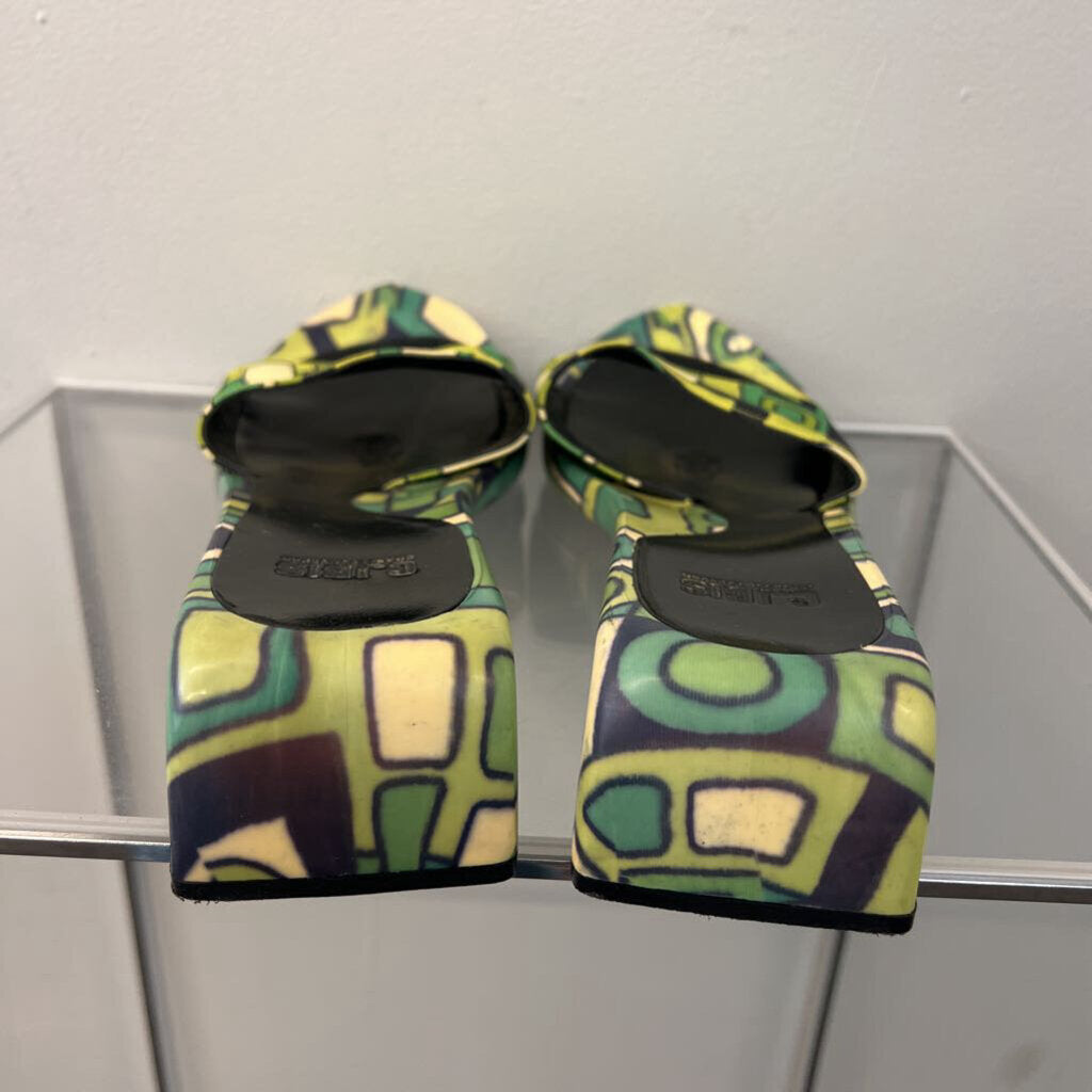 Vintage CJBIS Green Retro Print Slip On Rounded Heels 9.5