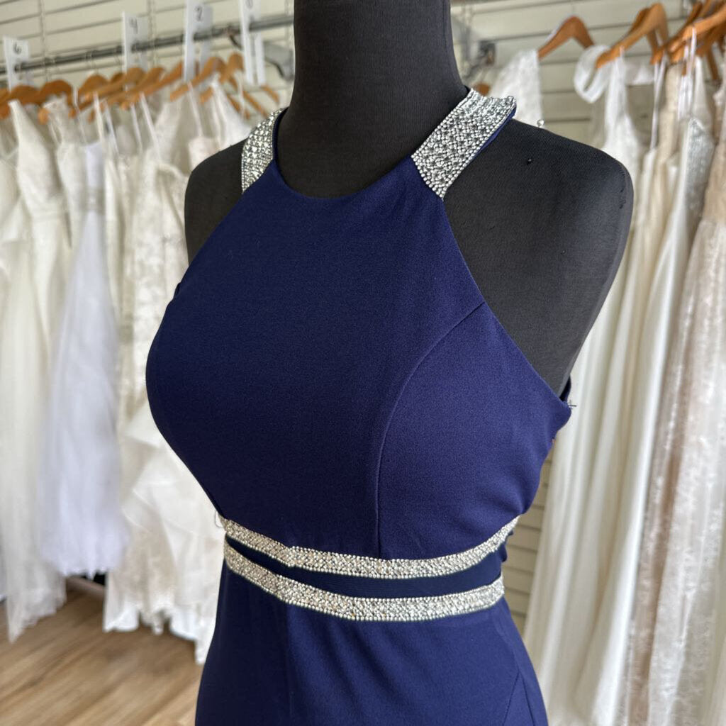 My Michelle Jersey Rhinestone Halter Long Dress 1