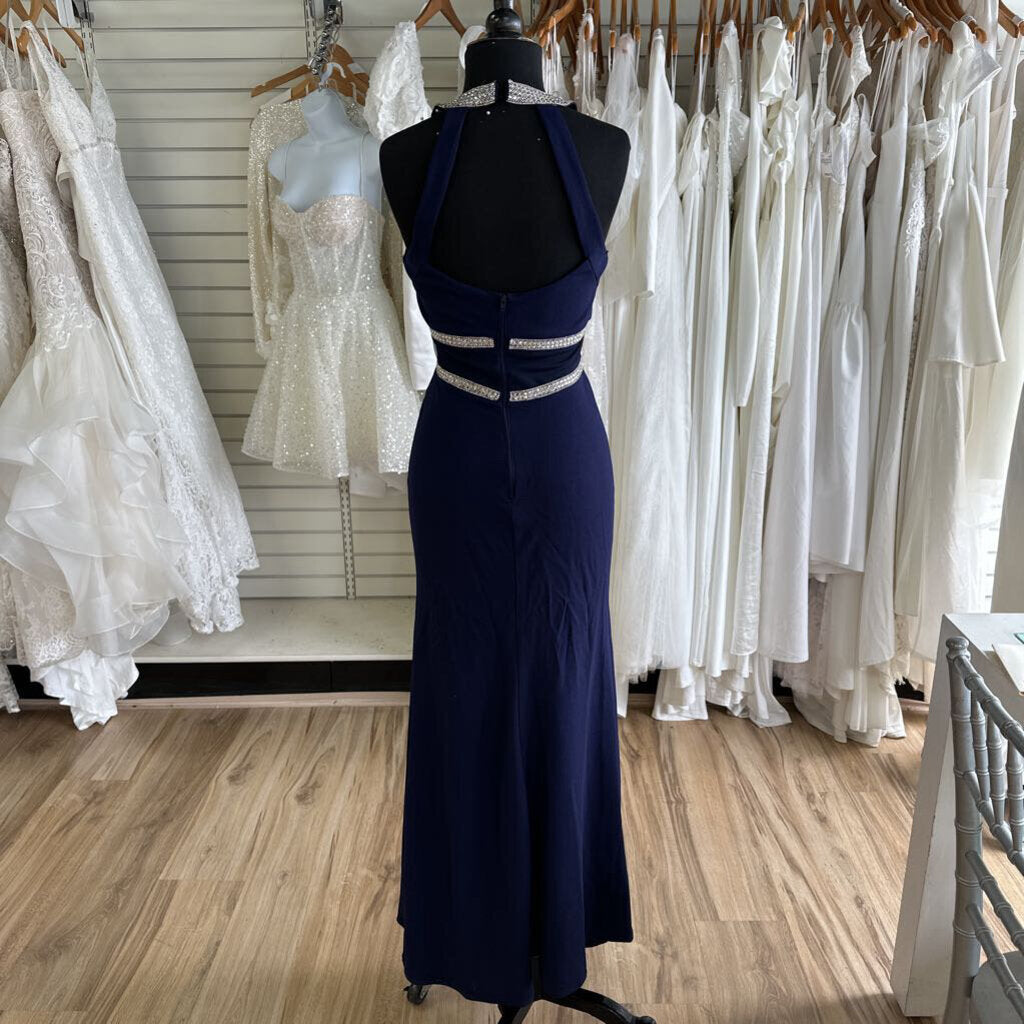 My Michelle Jersey Rhinestone Halter Long Dress 1