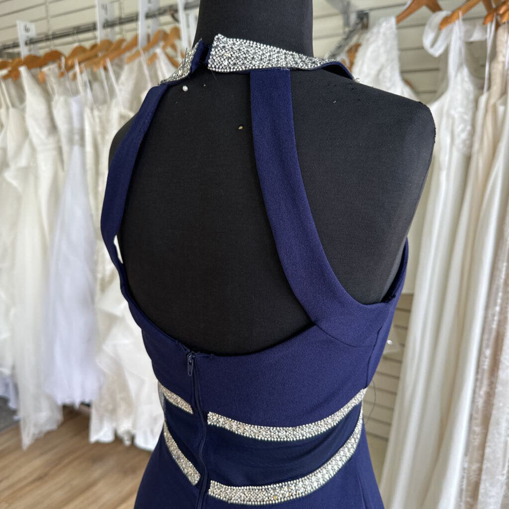 My Michelle Jersey Rhinestone Halter Long Dress 1
