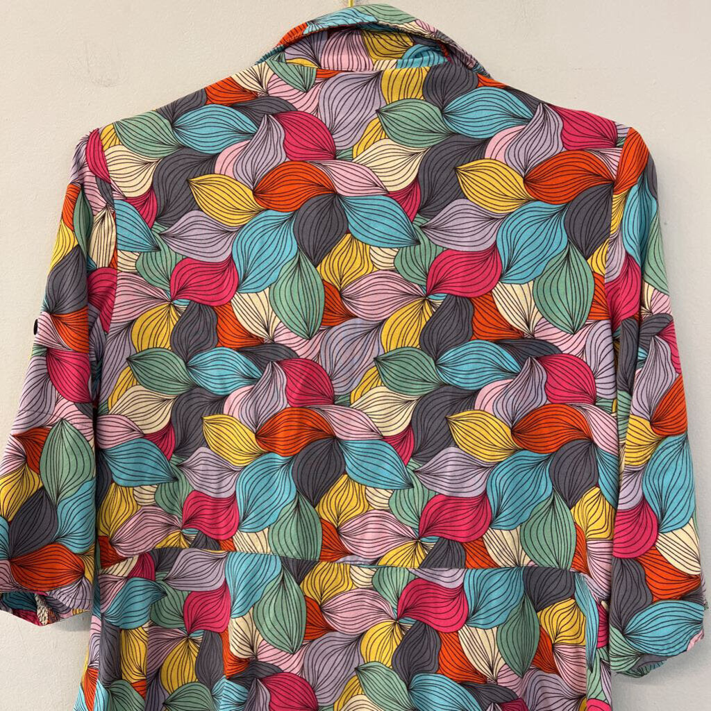 Parsley and Sage Multi Color Print Short Sleeve Button Down Top Small