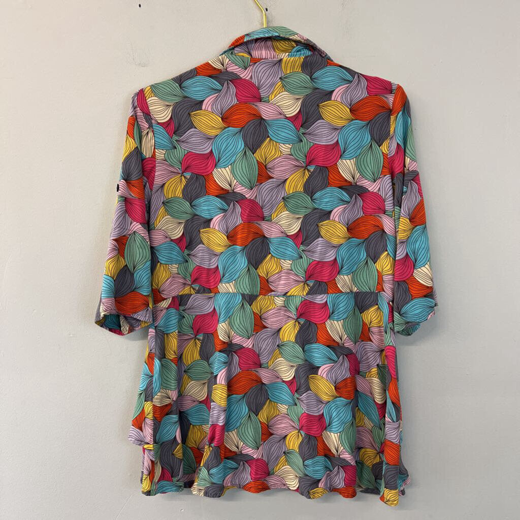Parsley and Sage Multi Color Print Short Sleeve Button Down Top Small
