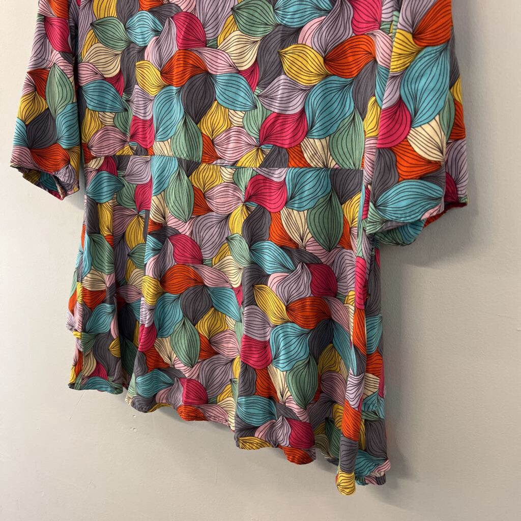 Parsley and Sage Multi Color Print Short Sleeve Button Down Top Small