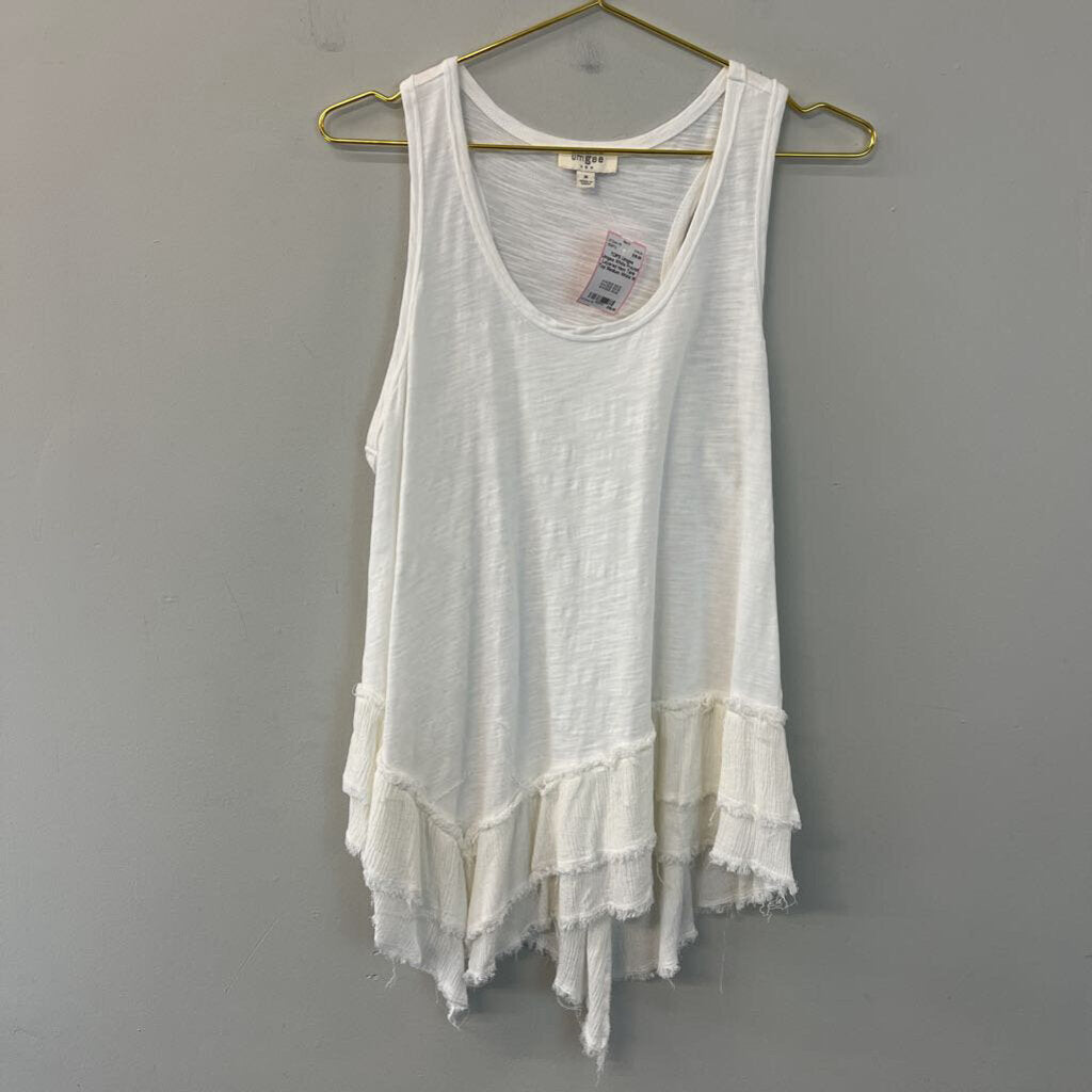 Umgee White Frayed Layered Hem Tank Top Medium