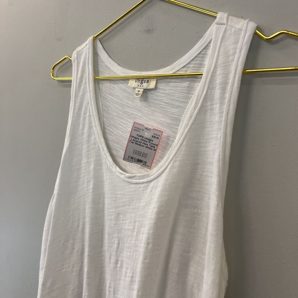 Umgee White Frayed Layered Hem Tank Top Medium