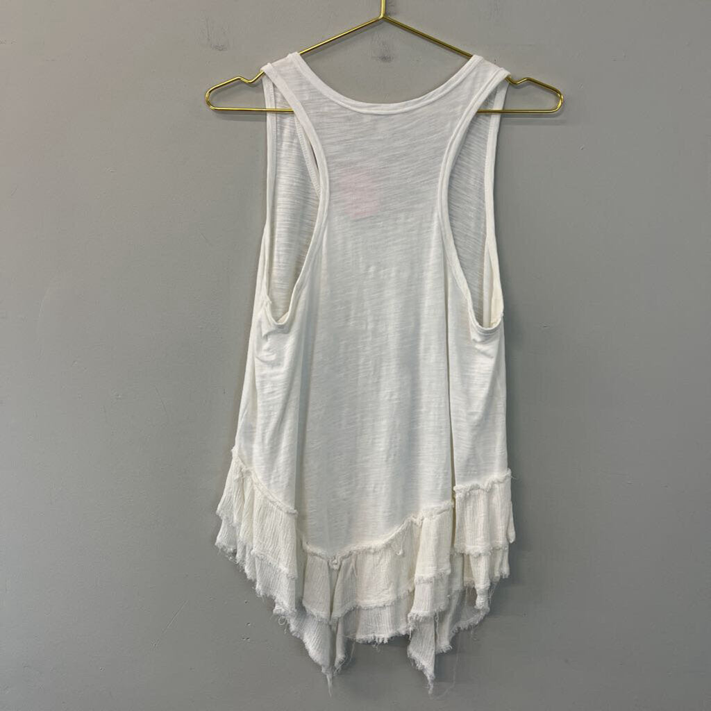 Umgee White Frayed Layered Hem Tank Top Medium