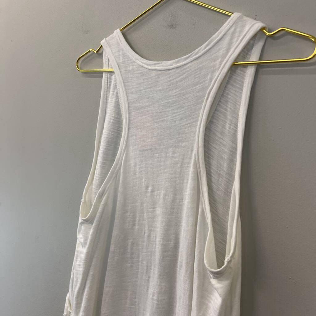 Umgee White Frayed Layered Hem Tank Top Medium
