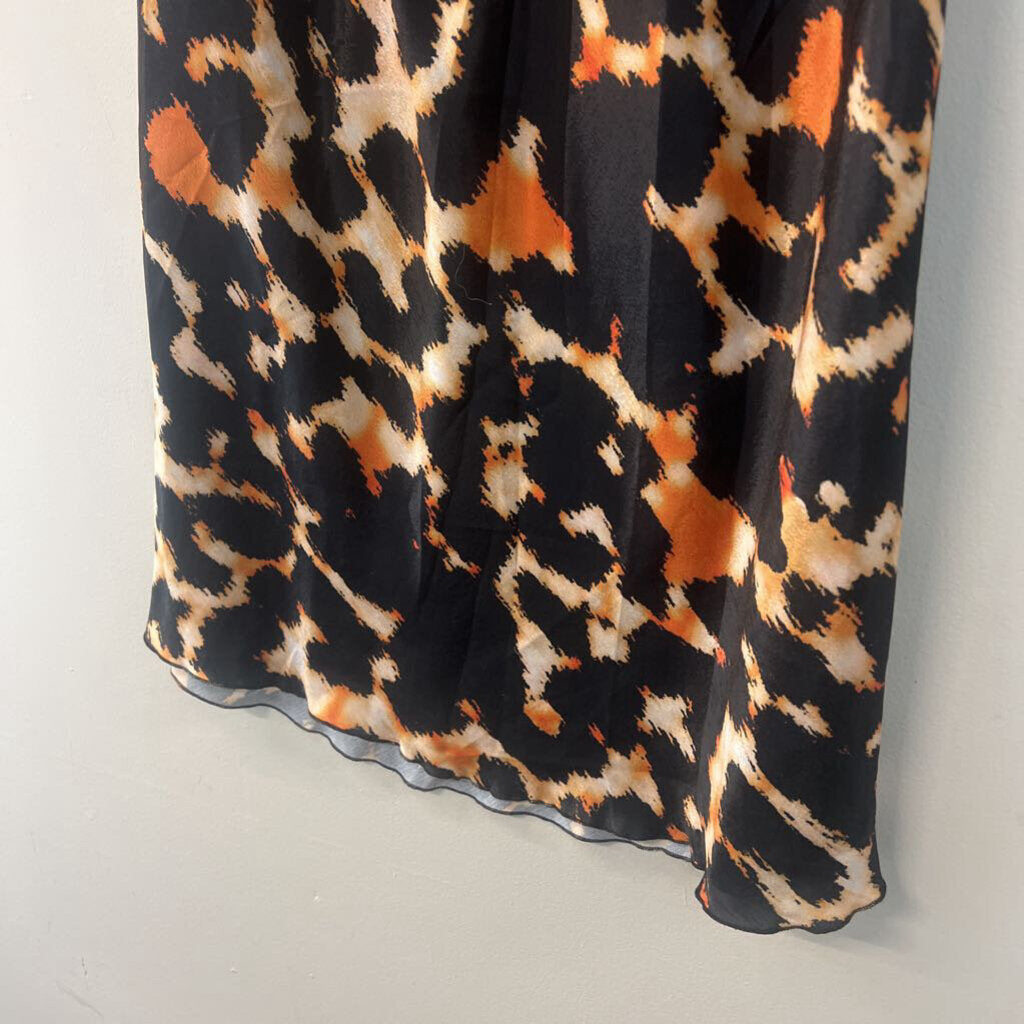 Free People Black/ Brown Silky Animal Print Midi Skirt Large