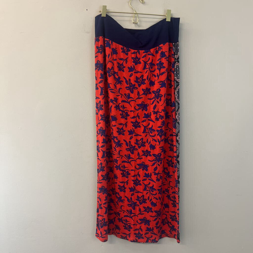 Black/ Red/ Blue Print Reversible Sides Maxi Skirt Large