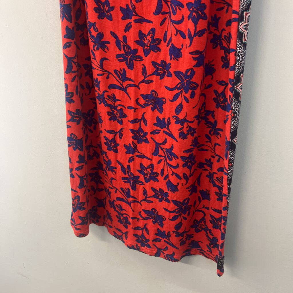 Black/ Red/ Blue Print Reversible Sides Maxi Skirt Large