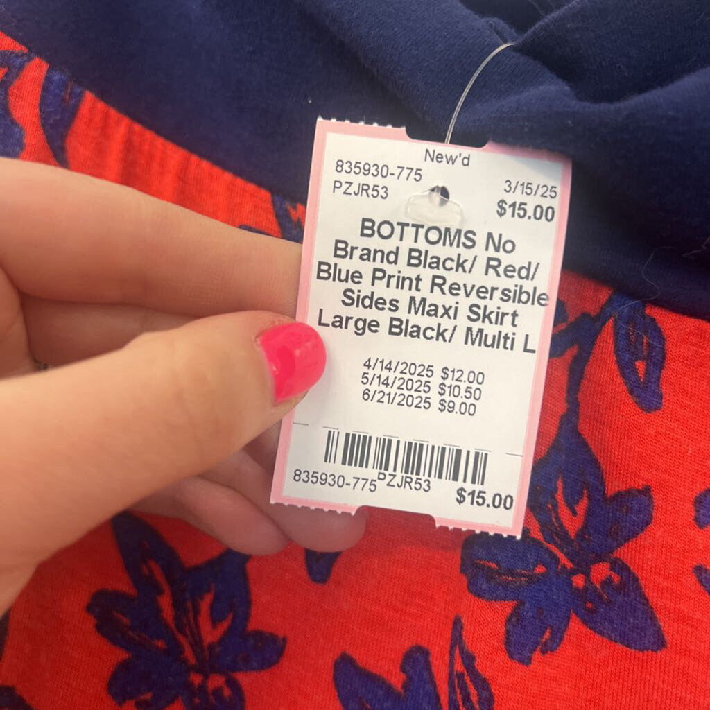 Black/ Red/ Blue Print Reversible Sides Maxi Skirt Large